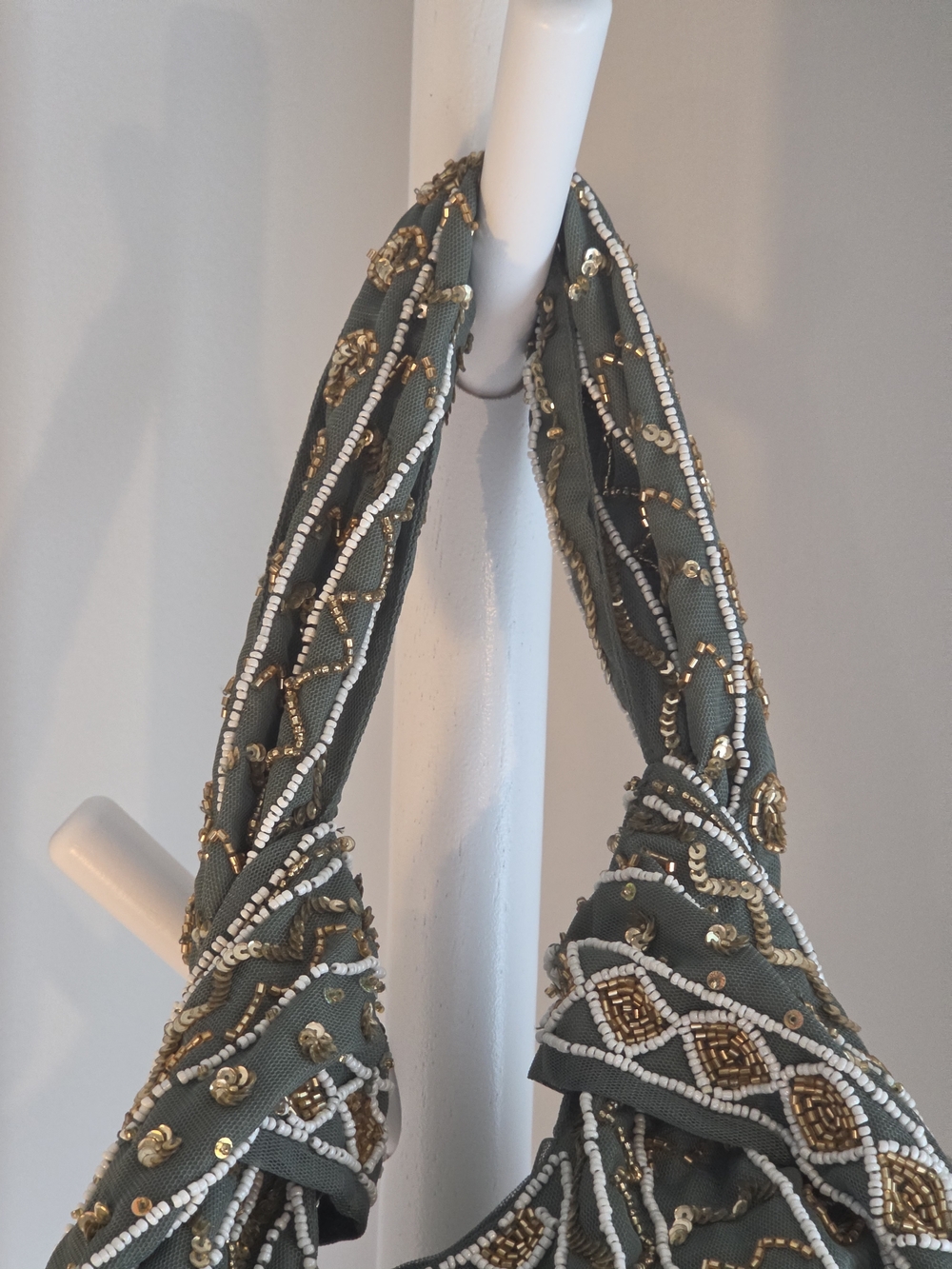 Zara Beaded Olive Green Hobo Bag - Elegant Handheld Shoulder Bag - Picture 4 of 7